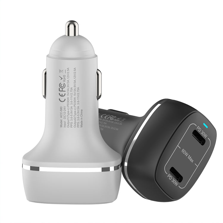 ACC-580 Dual Ports PD 60W Fast Charging Car Charger(White) - In Car by buy2fix | Online Shopping UK | buy2fix