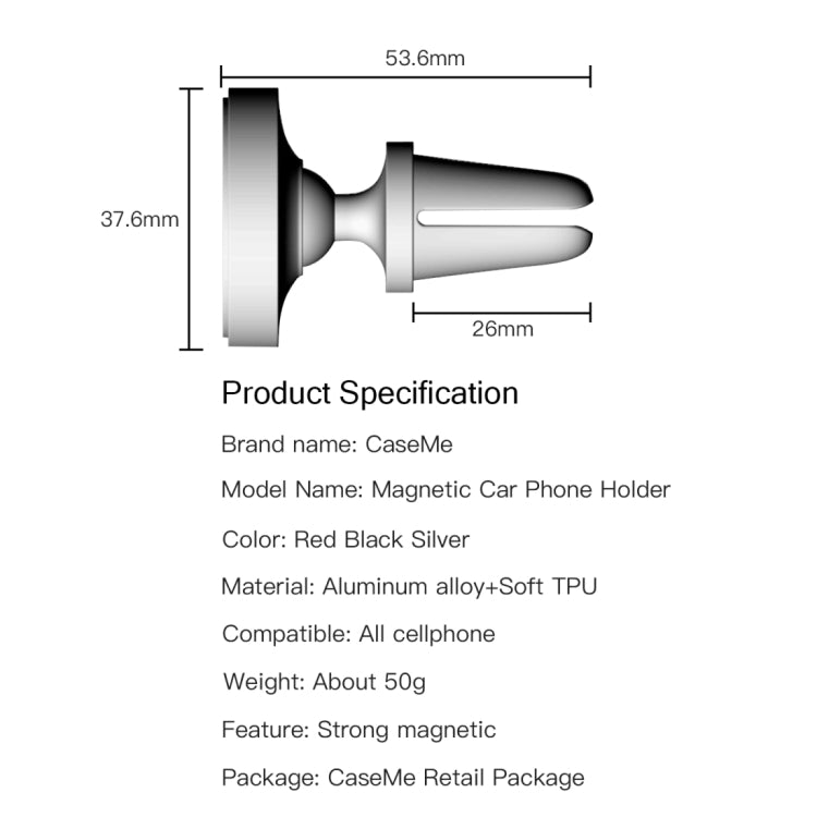 CaseMe Universal 360 Degree Rotation Magnetic Car Air Outlet Vent Mount Phone Holder, For iPhone, Galaxy, Sony, Lenovo, HTC, Huawei, and other Smartphones (Red) - Car Holders by CaseMe | Online Shopping UK | buy2fix