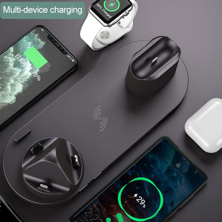 6 in 1 10W Qi Standard Wireless Charger Stand (Black) - Apple Accessories by buy2fix | Online Shopping UK | buy2fix