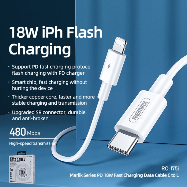 REMAX Marlik Series RC-175i PD 20W USB-C / Type-C to 8 Pin Interface Fast Charging Data Cable, Cable Length: 1m (White) - Normal Style Cable by REMAX | Online Shopping UK | buy2fix