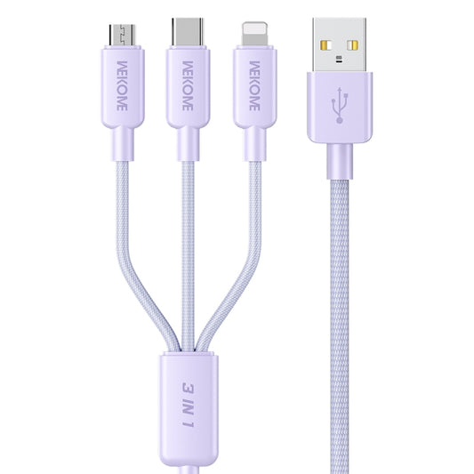 WEKOME WDC-04 Tidal Energy Series 3A USB to 8 Pin+Type-C+Micro USB 3 in 1 Braided Data Cable, Length: 1.2m (Purple) - Multifunction Cable by WK | Online Shopping UK | buy2fix