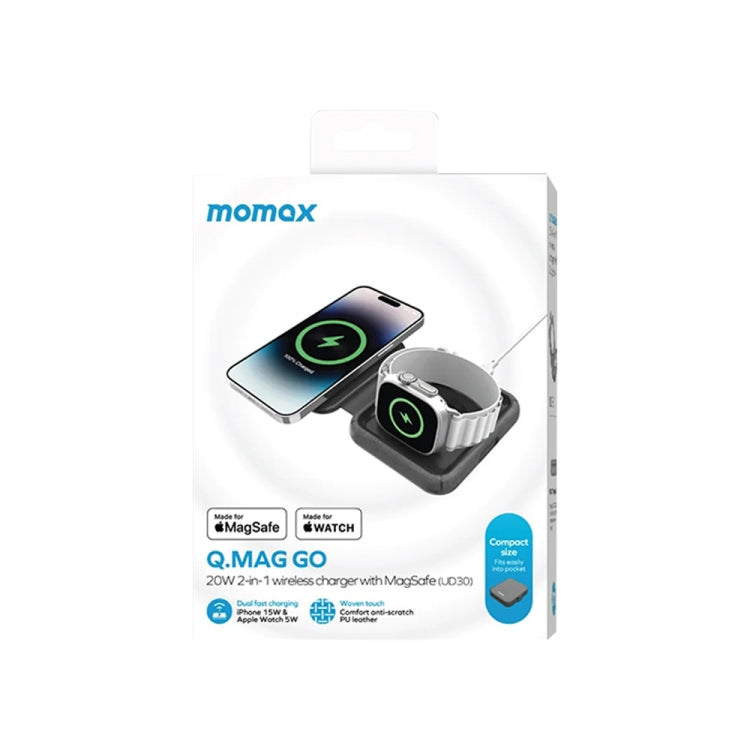 MOMAX UD30 Q.Mag Go 2 in 1 Foldable Magsafe Magnetic Wireless Charger - Charger / Holder by MOMAX | Online Shopping UK | buy2fix