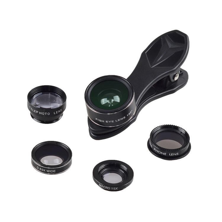 APEXEL APL-DG5 5 in 1 Universal 15X Macro Lens+0.63X Wide-angle Lens+198 Degrees Fisheye Lens+2X Telephoto Lens+CPL Lens, For iPhone, Samsung, Huawei, Xiaomi, HTC and Other Smartphones, Ultra-thin Digital Camera - Combination Lens by APEXEL | Online Shopping UK | buy2fix