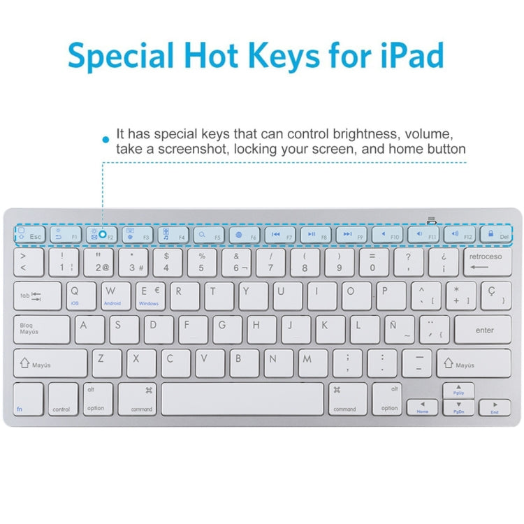 WB-8022 Ultra-thin Wireless Bluetooth Keyboard for iPad, Samsung, Huawei, Xiaomi, Tablet PCs or Smartphones, Spanish Keys(Silver) - Computer & Networking by buy2fix | Online Shopping UK | buy2fix