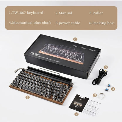 TW1867 Round Retro Punk Keycap Mechanical Wireless Bluetooth Keyboard (Wood) - Computer & Networking by buy2fix | Online Shopping UK | buy2fix