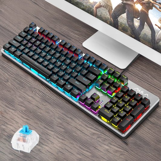 AULA S2016 104-keys Square Key Cap Mixing Light Mechanical Blue Switch Metal Panel Wired USB Gaming Keyboard, Length: 1.6m - Wired Keyboard by AULA | Online Shopping UK | buy2fix