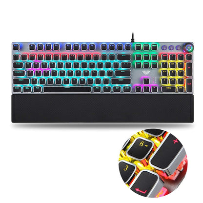 AULA F2088 108 Keys Mixed Light Plating Punk Mechanical Brown Switch Wired USB Gaming Keyboard with Metal Button(Silver) - Wired Keyboard by AULA | Online Shopping UK | buy2fix