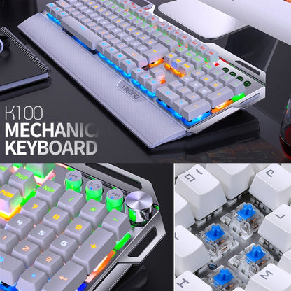 YINDIAO K100 USB Metal Mechanical Gaming Wired Keyboard, Mixed Light Blue Shaft (White) - Wired Keyboard by YINDIAO | Online Shopping UK | buy2fix