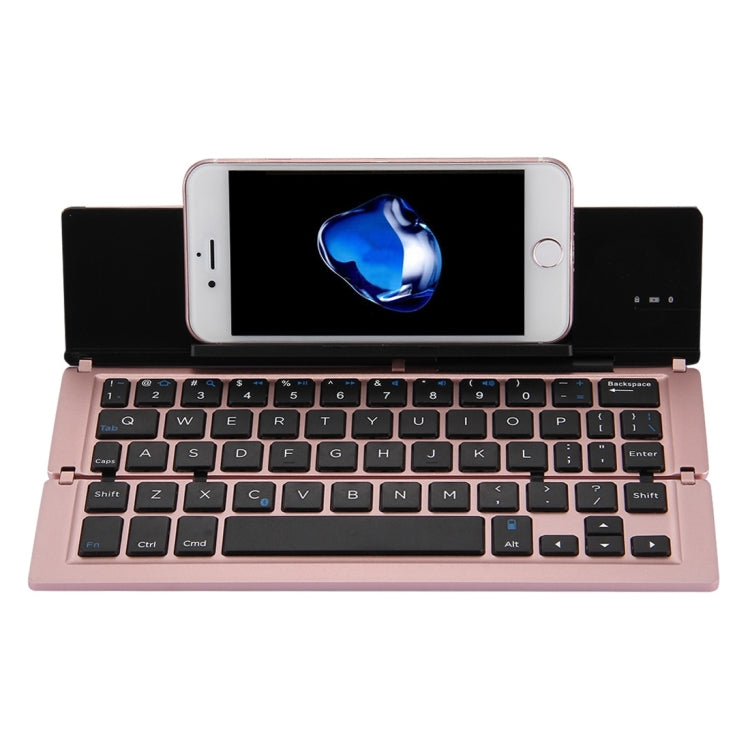 F18 Ultra-slim Rechargeable Foldable 58 Keys Bluetooth Wireless Keyboard with Holder(Rose Gold) - Wireless Keyboard by buy2fix | Online Shopping UK | buy2fix