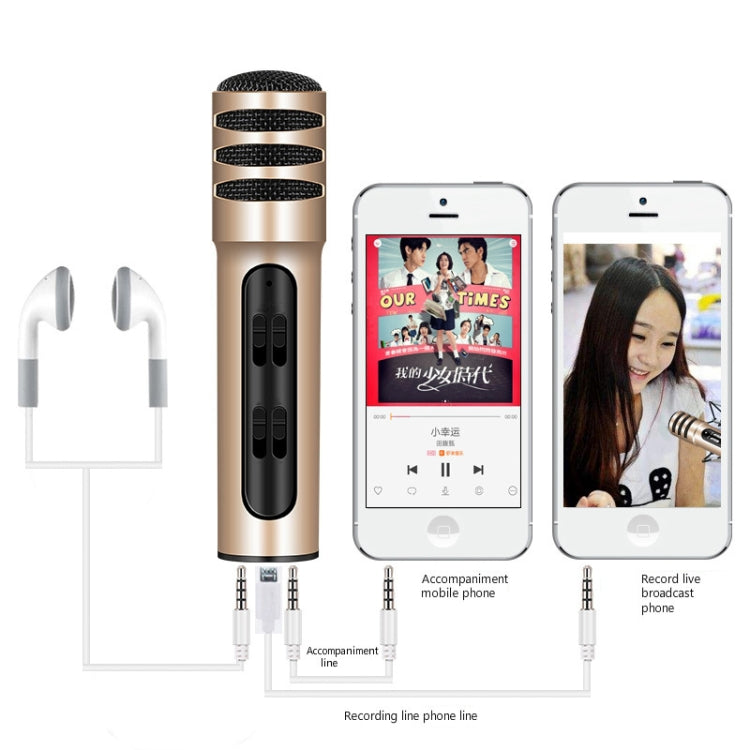 BGN-C7 Condenser Microphone Dual Mobile Phone Karaoke Live Singing Microphone Built-in Sound Card(Gold) - Consumer Electronics by buy2fix | Online Shopping UK | buy2fix