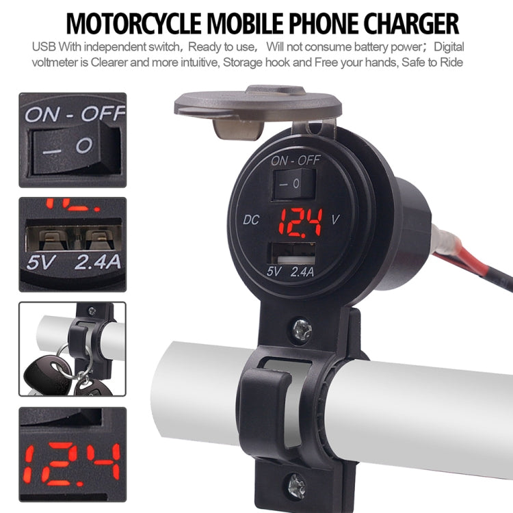 CS-587 12V 2.4A Motorcycle Waterproof Digital Display Voltage Mobile Phone USB Charger Holder(Green) - In Car by buy2fix | Online Shopping UK | buy2fix