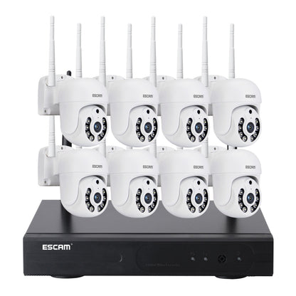 ESCAM WNK718 HD 3.0 Million Pixels 8-channel Wireless + 8IPC Wireless NVR Security System, US Plug - Dome Camera by ESCAM | Online Shopping UK | buy2fix