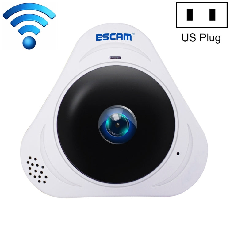 ESCAM Q8 960P 360 Degrees Fisheye Lens 1.3MP WiFi IP Camera, Support Motion Detection / Night Vision, IR Distance: 5-10m, US Plug(White) - Security by ESCAM | Online Shopping UK | buy2fix