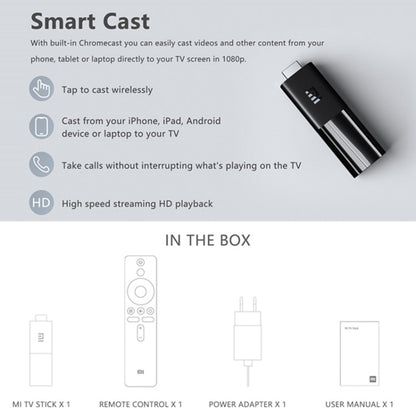 [HK Warehouse] Original Xiaomi Mi Android TV Stick, Quad Core Cotex A53, RAM 1GB + ROM 8GB, Global Version, EU Plug - Consumer Electronics by Xiaomi | Online Shopping UK | buy2fix