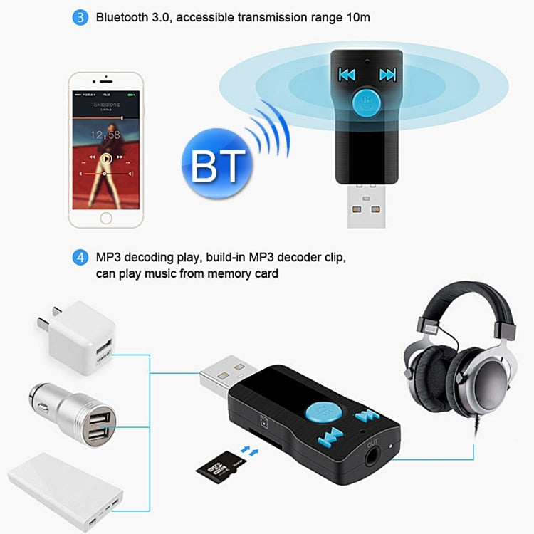 BC07 Mini Brushed Texture USB Bluetooth Receiver MP3 Player SD/TF Card Reader with Microphone & Audio Cable, Support Handsfree & AUX Output & 32GB Micro SD / TF Card & Two-sided USB Port Connecting - Car MP3 & MP4 & MP5 by buy2fix | Online Shopping UK | buy2fix