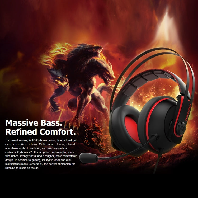 ASUS Cerberus V2 3.5mm Interface 53mm Speaker Unit Gaming Headset with Mic(Red) - Multimedia Headset by ASUS | Online Shopping UK | buy2fix