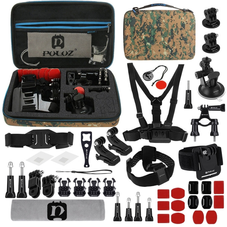 PULUZ 45 in 1 Accessories Ultimate Combo Kits with Camouflage EVA Case (Chest Strap + Suction Cup Mount + 3-Way Pivot Arms + J-Hook Buckle + Wrist Strap + Helmet Strap + Surface Mounts + Tripod Adapte ... /3 /2 /1, DJI Osmo Action and Other Action Cameras - DJI & GoPro Accessories by PULUZ | Online Shopping UK | buy2fix