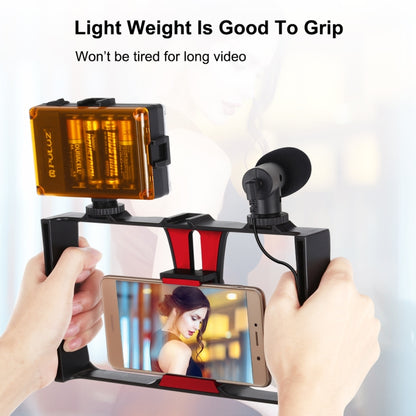 PULUZ 4 in 1 Vlogging Live Broadcast LED Selfie Light Smartphone Video Rig Kits with Microphone + Tripod Mount + Cold Shoe Tripod Head for iPhone, Galaxy, Huawei, Xiaomi, HTC, LG, Google, and Other Smartphones(Red) - Camera Cage by PULUZ | Online Shopping UK | buy2fix