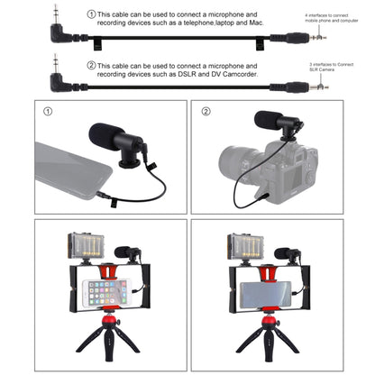 PULUZ 4 in 1 Vlogging Live Broadcast LED Selfie Light Smartphone Video Rig Kits with Microphone + Tripod Mount + Cold Shoe Tripod Head for iPhone, Galaxy, Huawei, Xiaomi, HTC, LG, Google, and Other Smartphones(Red) - Camera Cage by PULUZ | Online Shopping UK | buy2fix