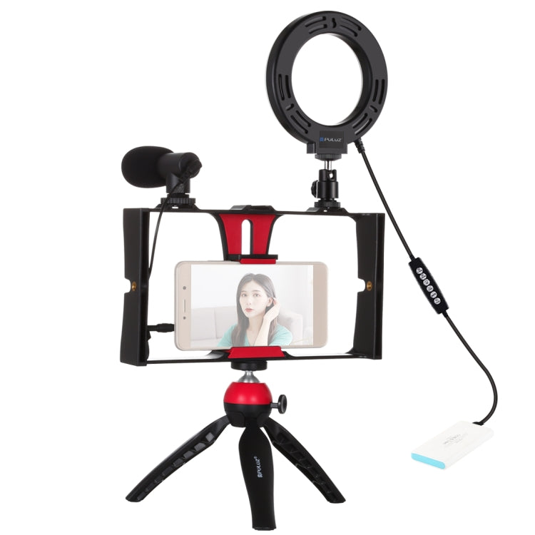 PULUZ 4 in 1 Vlogging Live Broadcast Smartphone Video Rig + 4.7 inch 12cm RGBW Ring LED Selfie Light + Microphone + Pocket Tripod Mount Kits with Cold Shoe Tripod Head(Red) - Camera Accessories by PULUZ | Online Shopping UK | buy2fix