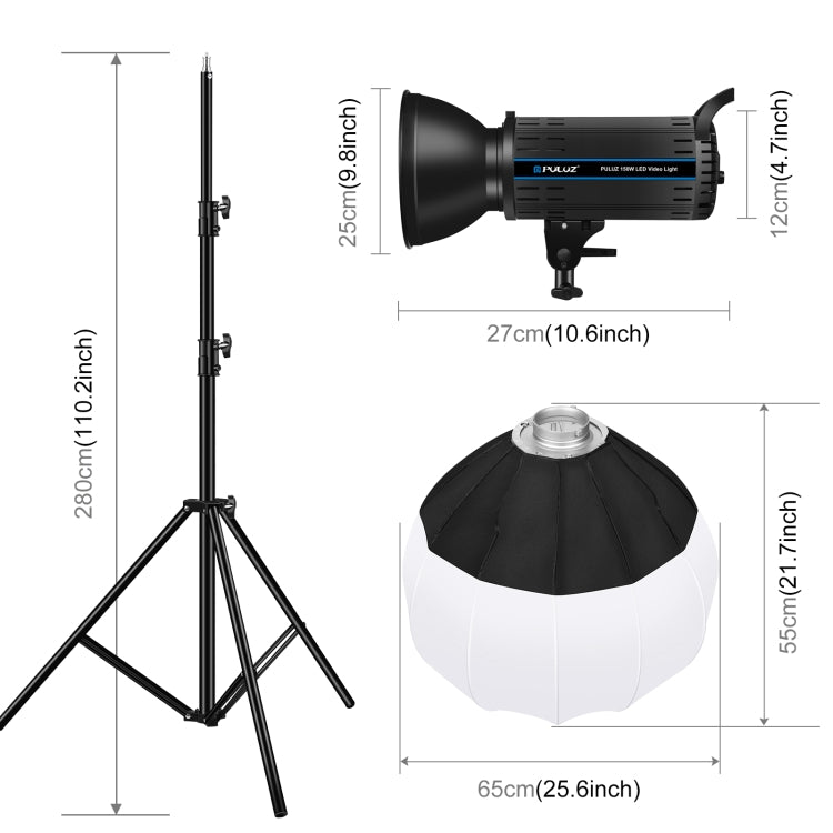 PULUZ 150W 5600K Studio Video Light + 2.8m Light Holder + 65cm Foldable Lantern Softbox Photography Kit(UK Plug) - Shoe Mount Flashes by PULUZ | Online Shopping UK | buy2fix