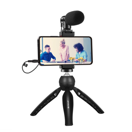 PULUZ Live Broadcast Smartphone Video Vlogger Kits Microphone + Tripod Mount + Phone Clamp Holder (Black) - Consumer Electronics by PULUZ | Online Shopping UK | buy2fix