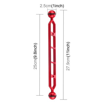 PULUZ 11.0 inch 27.9cm Aluminum Alloy Dual Balls Arm, Ball Diameter: 25mm(Red) - Diving Accessories by PULUZ | Online Shopping UK | buy2fix