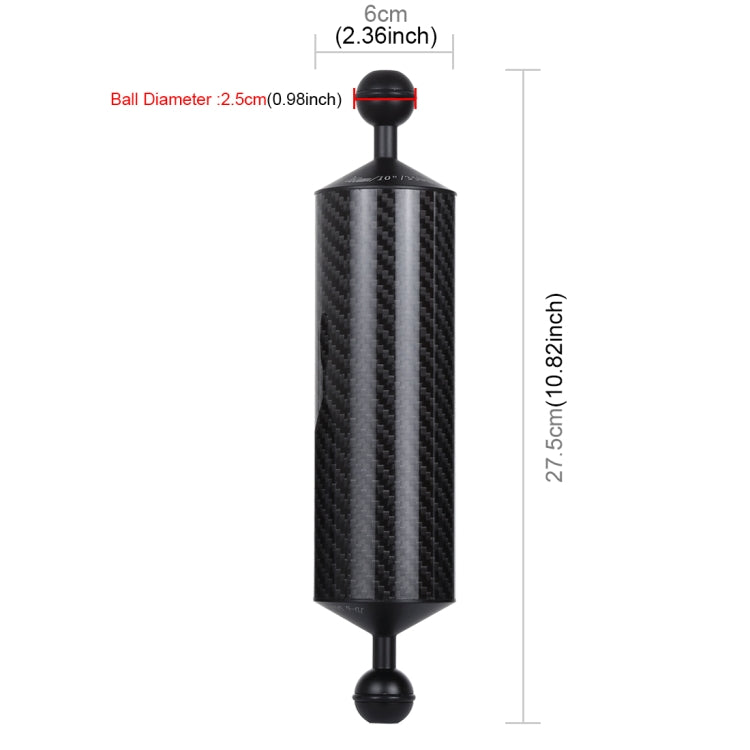 PULUZ 10.82 inch 27.5cm Length 60mm Diameter Dual Balls Carbon Fiber Floating Arm, Ball Diameter: 25mm, Buoyancy: 350g - Diving Accessories by PULUZ | Online Shopping UK | buy2fix