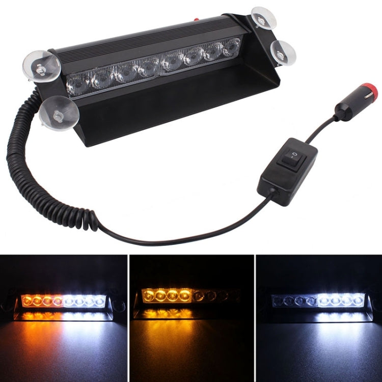 8W 800LM 8-LED White + Yellow Light 3-Modes Adjustable Angle Car Strobe Flash Dash Emergency Light Warning Lamp with Suckers, DC 12V - In Car by buy2fix | Online Shopping UK | buy2fix