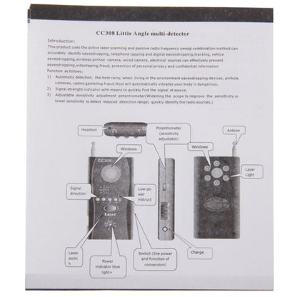 CC308+ Multi Wireless Camera Lens Detector Radio Wave Signal Detect Full-range RF GSM Device Finder(EU Plug) - Security by buy2fix | Online Shopping UK | buy2fix