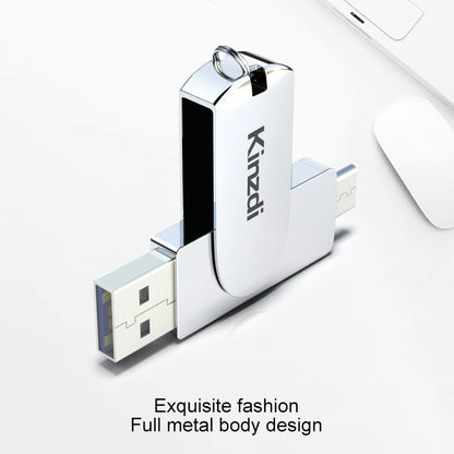 Kinzdi 256GB USB 3.0 + Type-C 3.0 Interface Metal Twister Flash Disk V11 (Silver) - USB Flash Drives by Kinzdi | Online Shopping UK | buy2fix