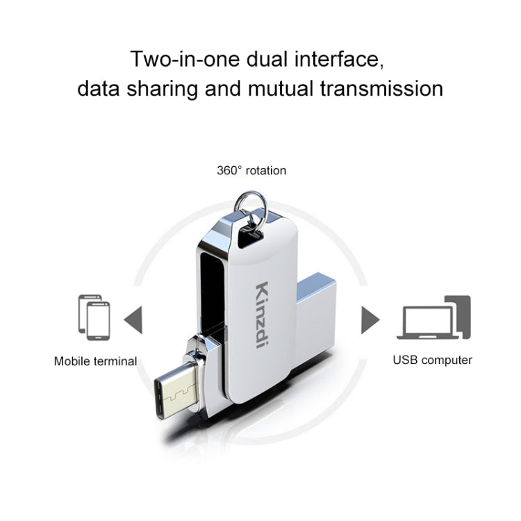 Kinzdi 64GB USB + Type-C Interface Metal Twister Flash Disk V10 (Silver) - USB Flash Drives by Kinzdi | Online Shopping UK | buy2fix