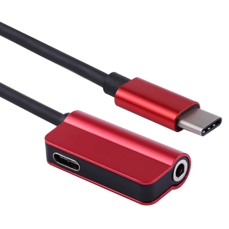 2 in 1 Cable Fast Charge Type-C Male to Type-C Female + 3.5mm Female Jack Headphone Adapter Converter, Supports Audio and Charging, Length: 12cm(Red) - Type-C Adapter by buy2fix | Online Shopping UK | buy2fix