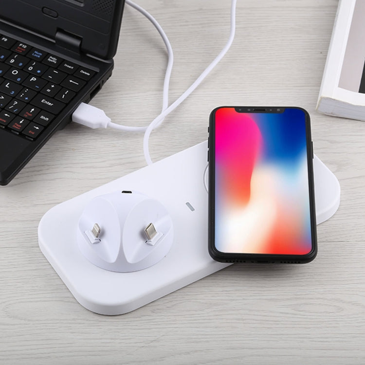 USB to 3 in 1 (8 Pin + Micro USB + USB-C / Type-C) Dock Charger Desktop Charging Data Sync Stand Station Holder with Qi Wireless Charger & USB Cable - Mobile Accessories by buy2fix | Online Shopping UK | buy2fix