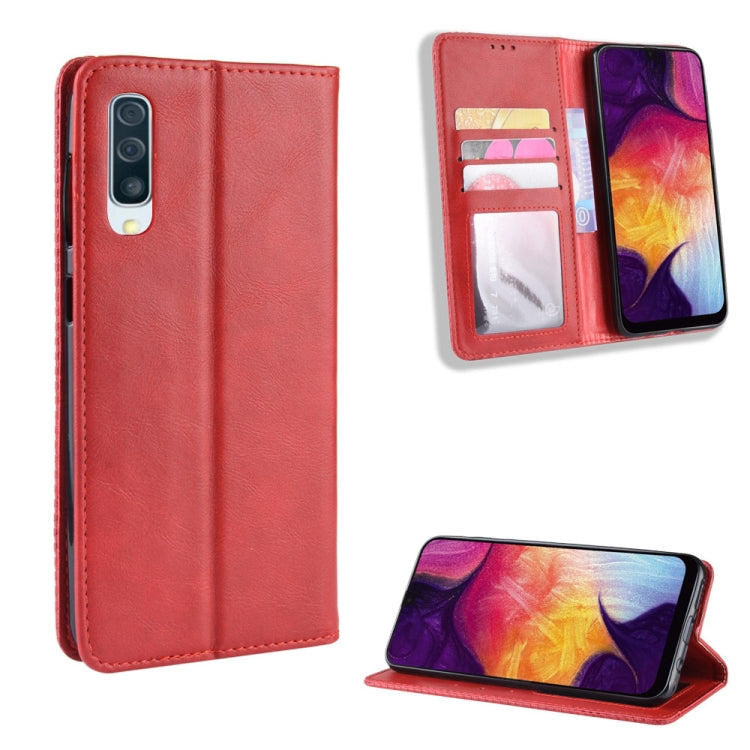 Magnetic Buckle Retro Crazy Horse Texture Horizontal Flip Leather Case for Galaxy A70, with Holder & Card Slots & Photo Frame(Red) - Samsung Accessories by buy2fix | Online Shopping UK | buy2fix