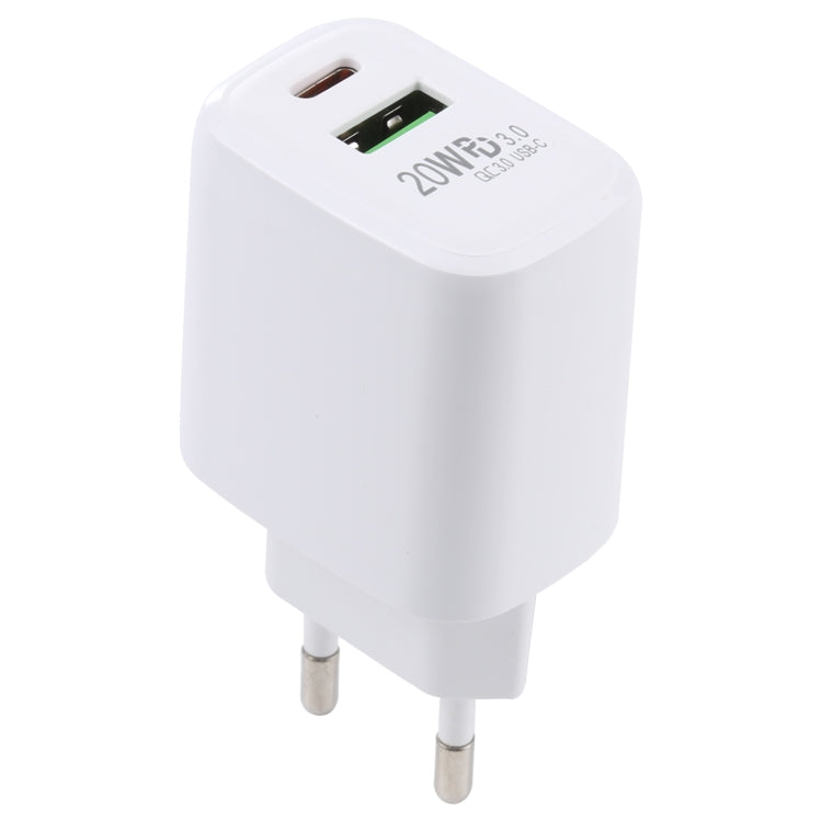LZ-215A+C 20W QC 3.0 USB + PD 3.0 USB-C / Type-C Fast Charging Travel Charger, EU Plug - USB Charger by buy2fix | Online Shopping UK | buy2fix