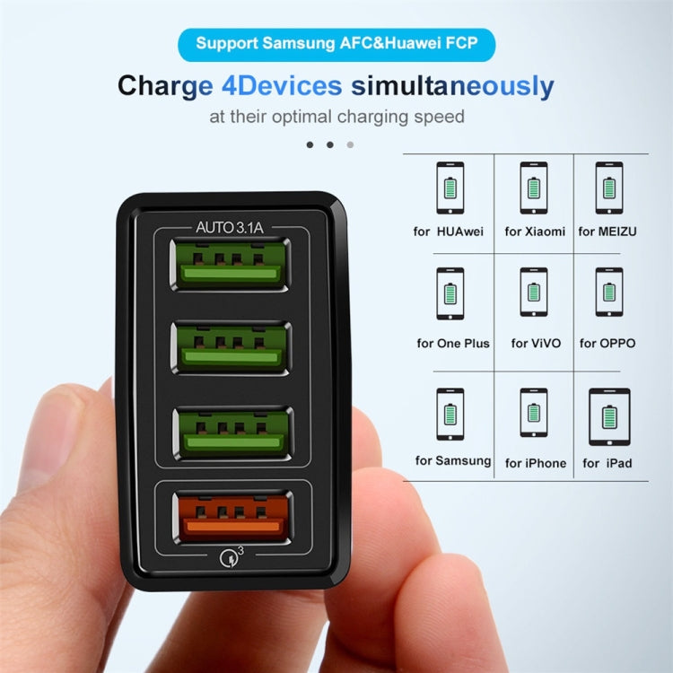 30W QC 3.0 USB + 3 USB 2.0 Ports Mobile Phone Tablet PC Universal Quick Charger Travel Charger, UK Plug(Black) - Mobile Accessories by buy2fix | Online Shopping UK | buy2fix