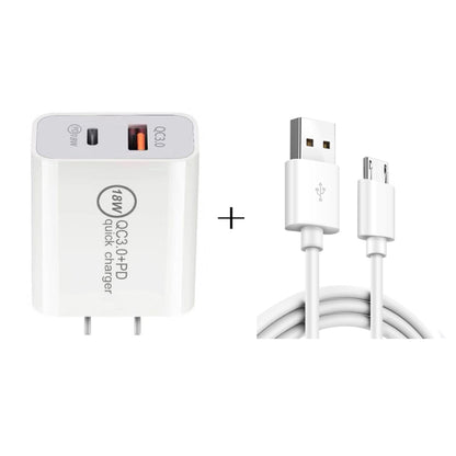 SDC-18W 18W PD + QC 3.0 USB Dual Fast Charging Universal Travel Charger with Micro USB Fast Charging Data Cable, US Plug - Mobile Accessories by buy2fix | Online Shopping UK | buy2fix