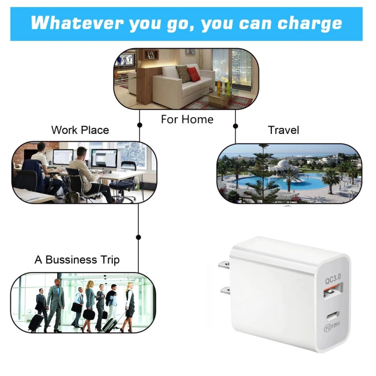 SDC-18W 18W PD + QC 3.0 USB Dual Fast Charging Universal Travel Charger with Micro USB Fast Charging Data Cable, US Plug - Mobile Accessories by buy2fix | Online Shopping UK | buy2fix