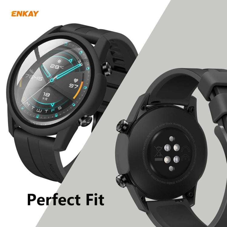 For Huawei Watch GT 2 42mm ENKAY Hat-Prince ENK-AC8201 Full Coverage PC Frosted Case + 9H Tempered Glass Protector(Green) - Watch Cases by ENKAY | Online Shopping UK | buy2fix