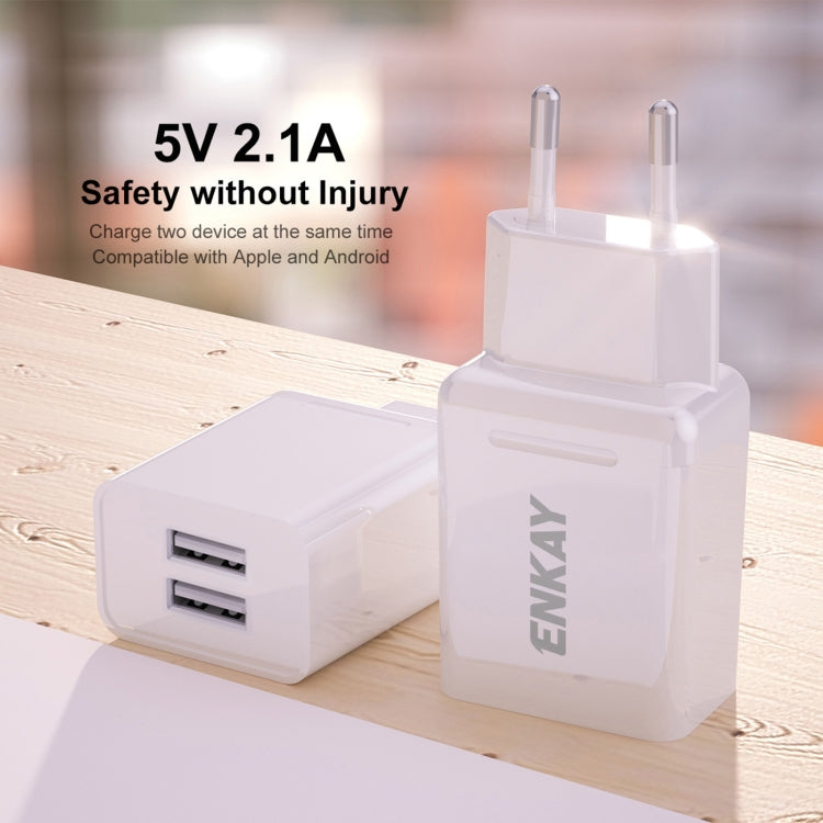 ENKAY Hat-Prince T003-1 10.5W 2.1A Dual USB Charging EU Plug Travel Power Adapter With 2.1A 1m 8 Pin Cable - Mobile Accessories by ENKAY | Online Shopping UK | buy2fix