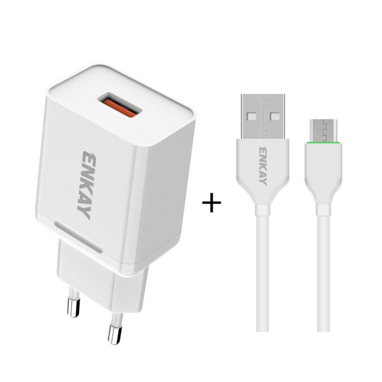 ENKAY Hat-Prince T033 18W 3A QC3.0 Fast Charging Power Adapter EU Plug Portable Travel Charger With 3A 1m Micro USB Cable - USB Charger by ENKAY | Online Shopping UK | buy2fix