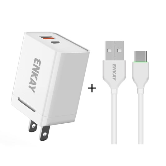 ENKAY Hat-Prince U033 18W 3A PD + QC3.0 Dual USB Fast Charging Power Adapter US Plug Portable Travel Charger With 1m 3A Type-C Cable - Mobile Accessories by ENKAY | Online Shopping UK | buy2fix