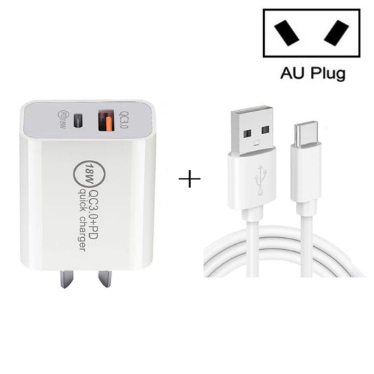 SDC-18W 18W PD 3.0 + QC 3.0 USB Dual Fast Charging Universal Travel Charger with USB to Type-C / USB-C Fast Charging Data Cable, AU Plug - Mobile Accessories by buy2fix | Online Shopping UK | buy2fix