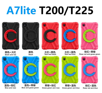 For Galaxy Tab A7 Lite T220/T225 PC + Silicone Shockproof Combination Case with 360 Degree Rotating Holder & Handle(Rose Red+Blue) - Tab A7 Lite T220 / T225 by buy2fix | Online Shopping UK | buy2fix