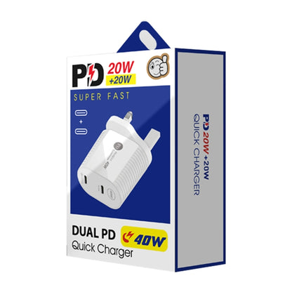 40W Dual Port PD / Type-C Fast Charger with Type-C to 8 Pin Data Cable, UK Plug(White) - Apple Accessories by buy2fix | Online Shopping UK | buy2fix