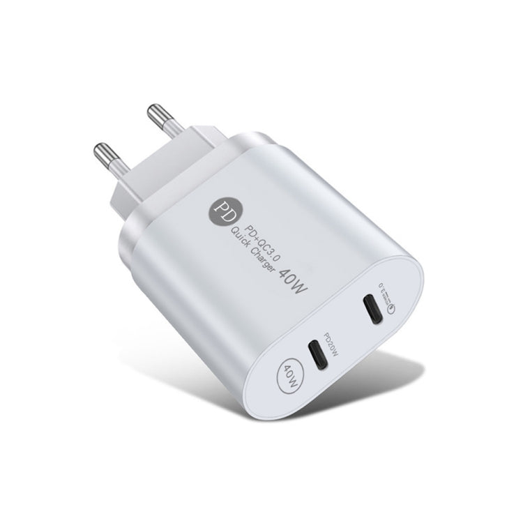 002 40W Dual Port PD USB-C / Type-C Fast Charger for iPhone / iPad Series, EU Plug(White) - Apple Accessories by buy2fix | Online Shopping UK | buy2fix