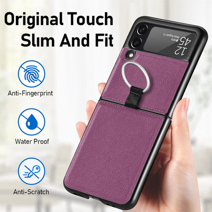 For Samsung Galaxy Z Flip3 5G Litchi Pattern Folding Phone Case with Ring Buckle(Purple) - Samsung Accessories by buy2fix | Online Shopping UK | buy2fix