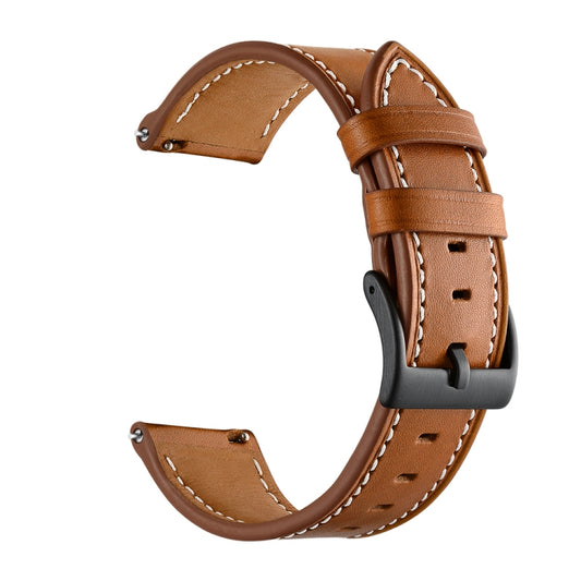 For Huawei Watch GT3 46mm / Watch GT Runner First Layer Leather Sewing Thread Watch Band (Brown) - Smart Wear by buy2fix | Online Shopping UK | buy2fix