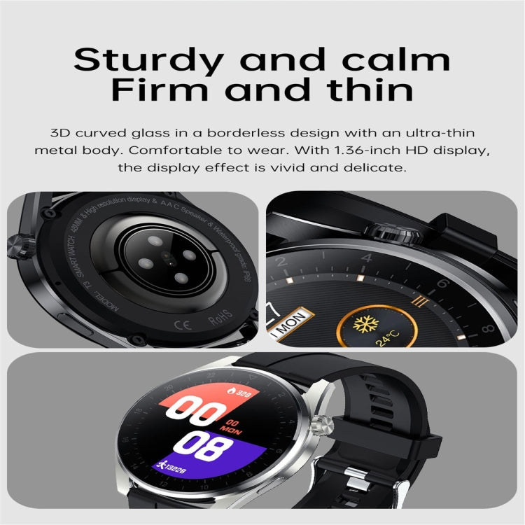 T3 IP68 1.36 inch Silicone Watchband Color Screen Smart Watch(Silver) - Smart Wear by buy2fix | Online Shopping UK | buy2fix